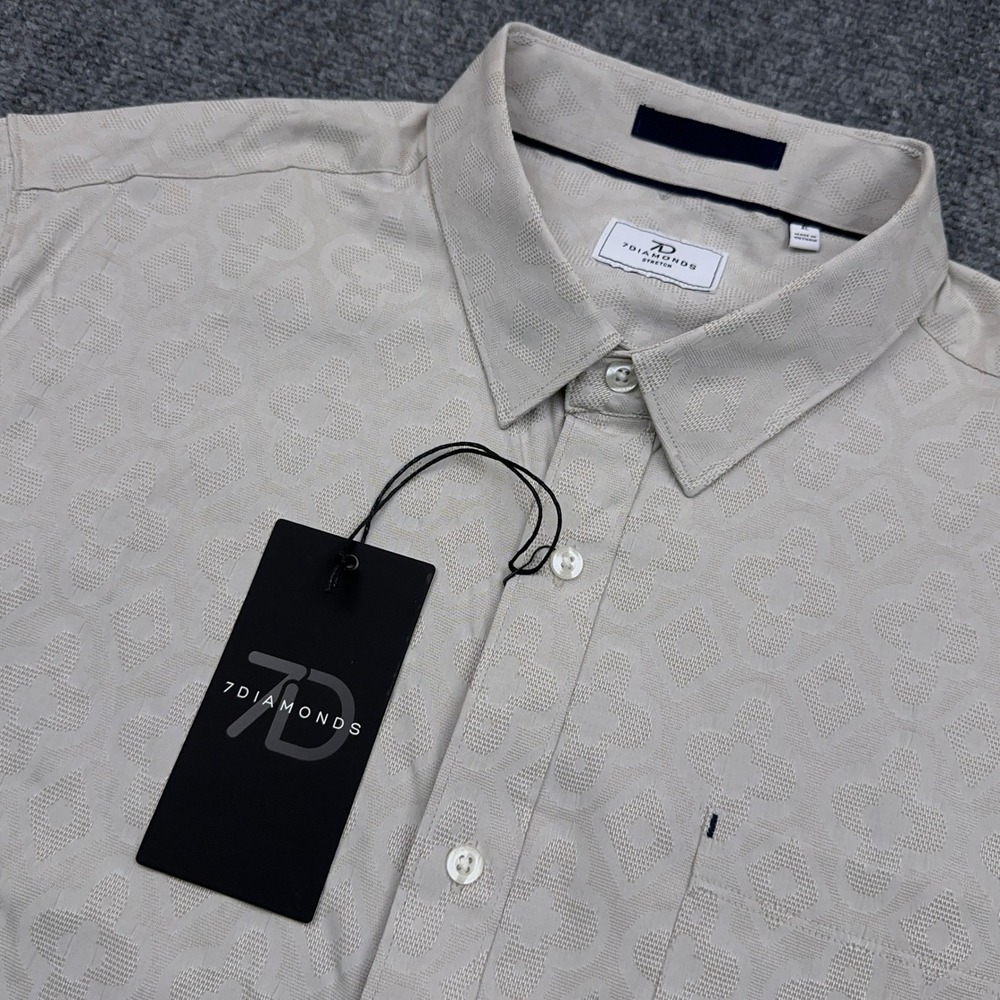 NEW 7 Diamonds Atlas Shirt Men's XL Tan Geometric Jacquard Stretch Woven